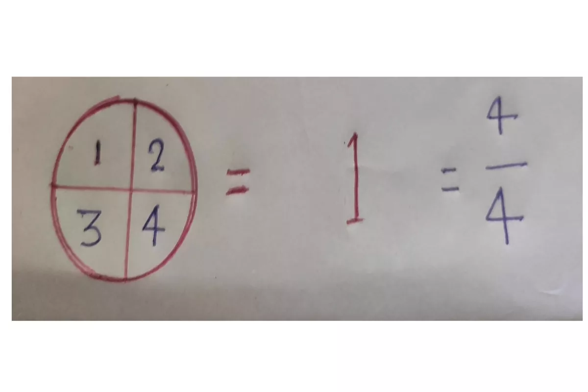 *In the picture we see that it has 2 sections,
Write it like this. 2 /2 = 1