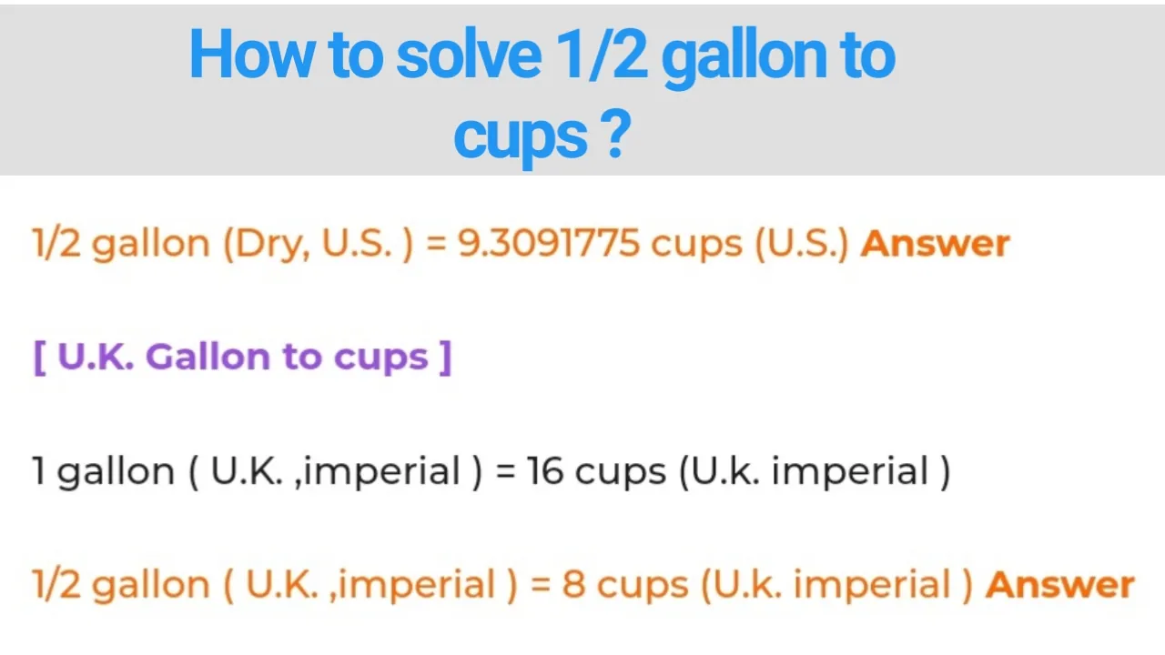 How to solve 1/2 gallon to cups ?